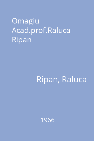 Omagiu Acad.prof.Raluca Ripan