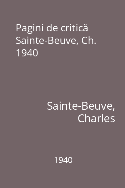 Pagini de critică Sainte-Beuve, Ch. 1940