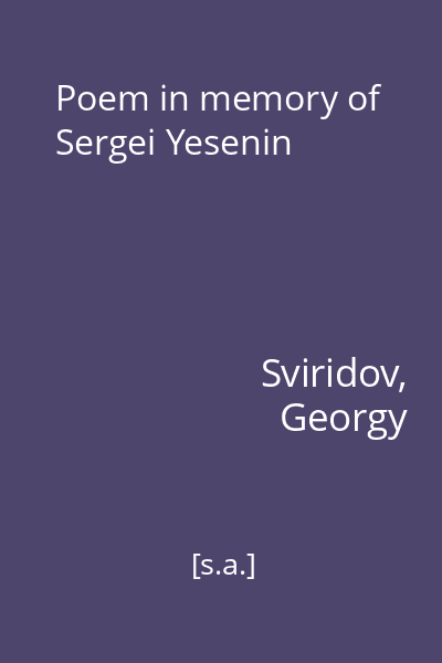 Poem in memory of Sergei Yesenin