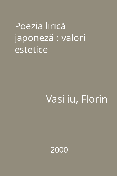 Poezia lirică japoneză : valori estetice