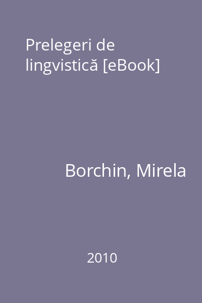 Prelegeri de lingvistică [eBook]