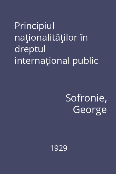 Principiul naţionalităţilor în dreptul internaţional public