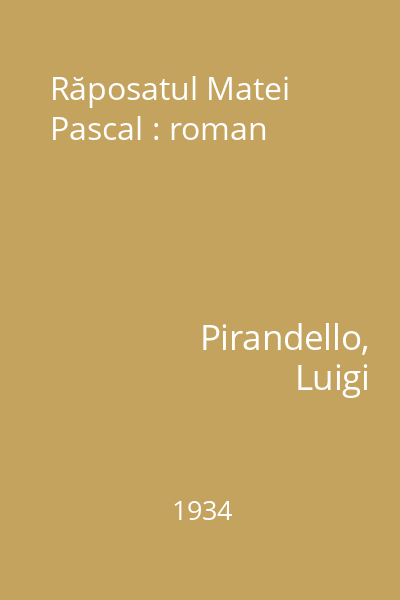 Răposatul Matei Pascal : roman