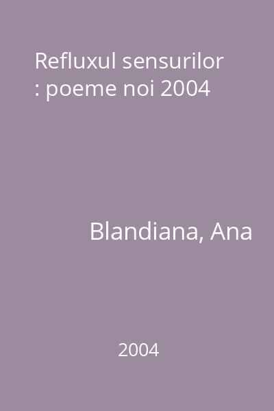 Refluxul sensurilor : poeme noi 2004