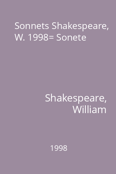 Sonnets Shakespeare, W. 1998= Sonete