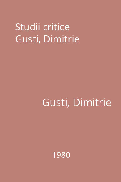 Studii critice Gusti, Dimitrie