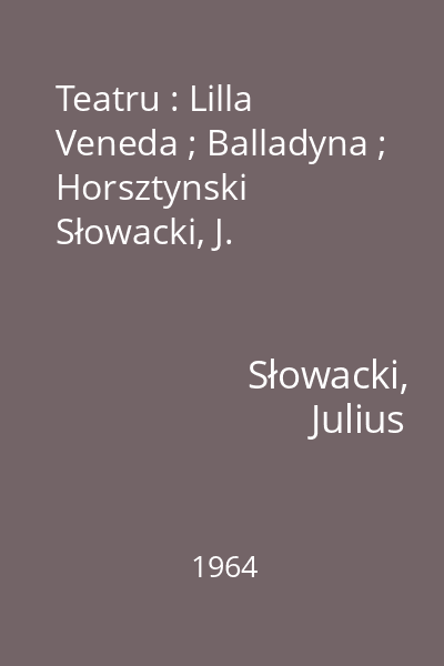Teatru : Lilla Veneda ; Balladyna ; Horsztynski Słowacki, J.