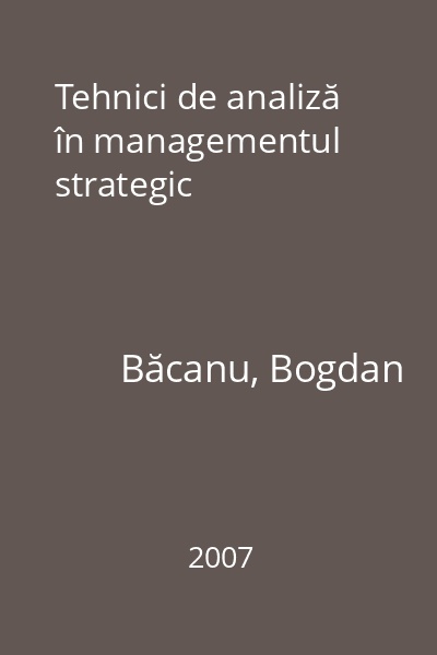 Tehnici de analiză în managementul strategic