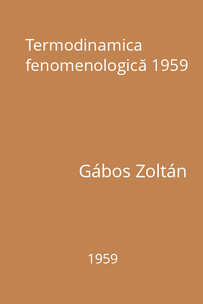 Termodinamica fenomenologică 1959
