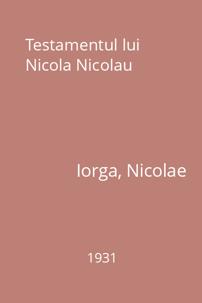 Testamentul lui Nicola Nicolau