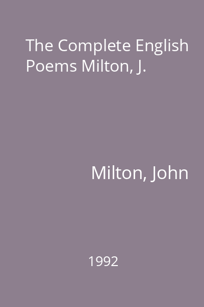 The Complete English Poems Milton, J.