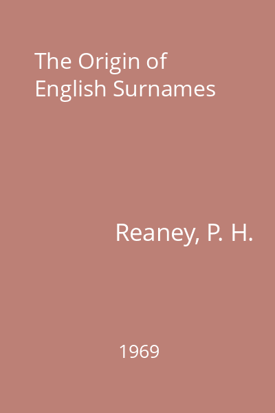 The Origin of English Surnames