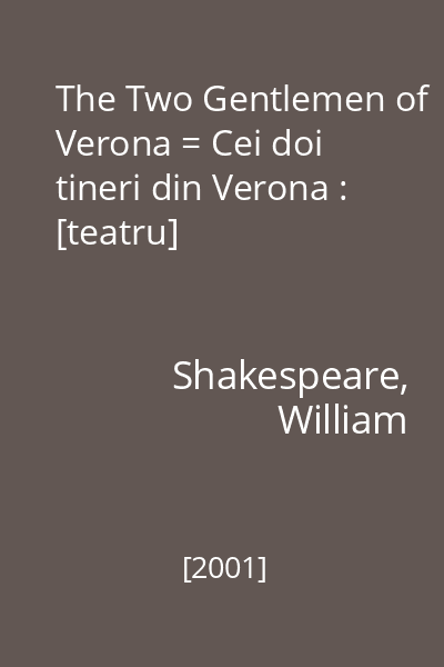 The Two Gentlemen of Verona = Cei doi tineri din Verona : [teatru]