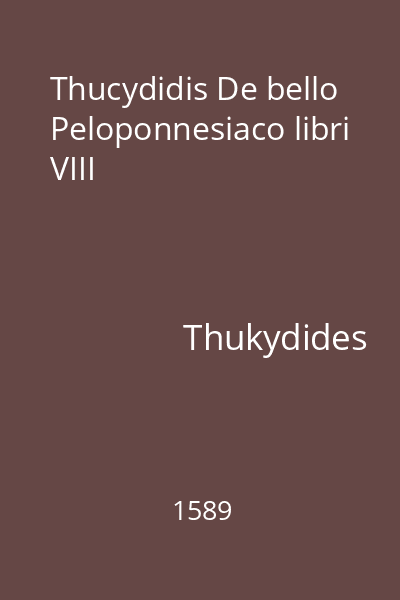 Thucydidis De bello Peloponnesiaco libri VIII