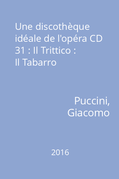 Une discothèque idéale de l'opéra CD 31 : Il Trittico : Il Tabarro