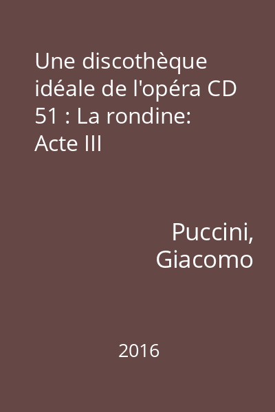 Une discothèque idéale de l'opéra CD 51 : La rondine: Acte III