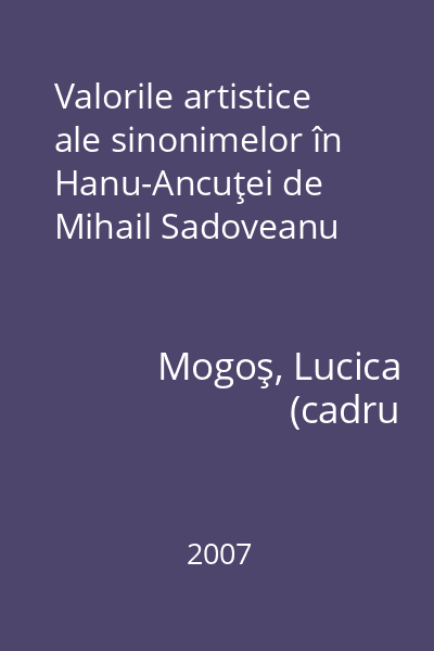 Valorile artistice ale sinonimelor în Hanu-Ancuţei de Mihail Sadoveanu