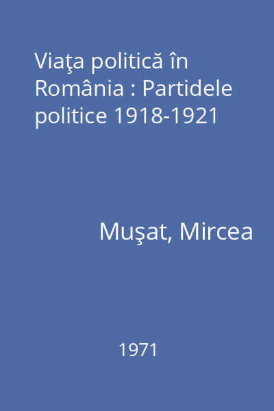 Viaţa politică în România : Partidele politice 1918-1921